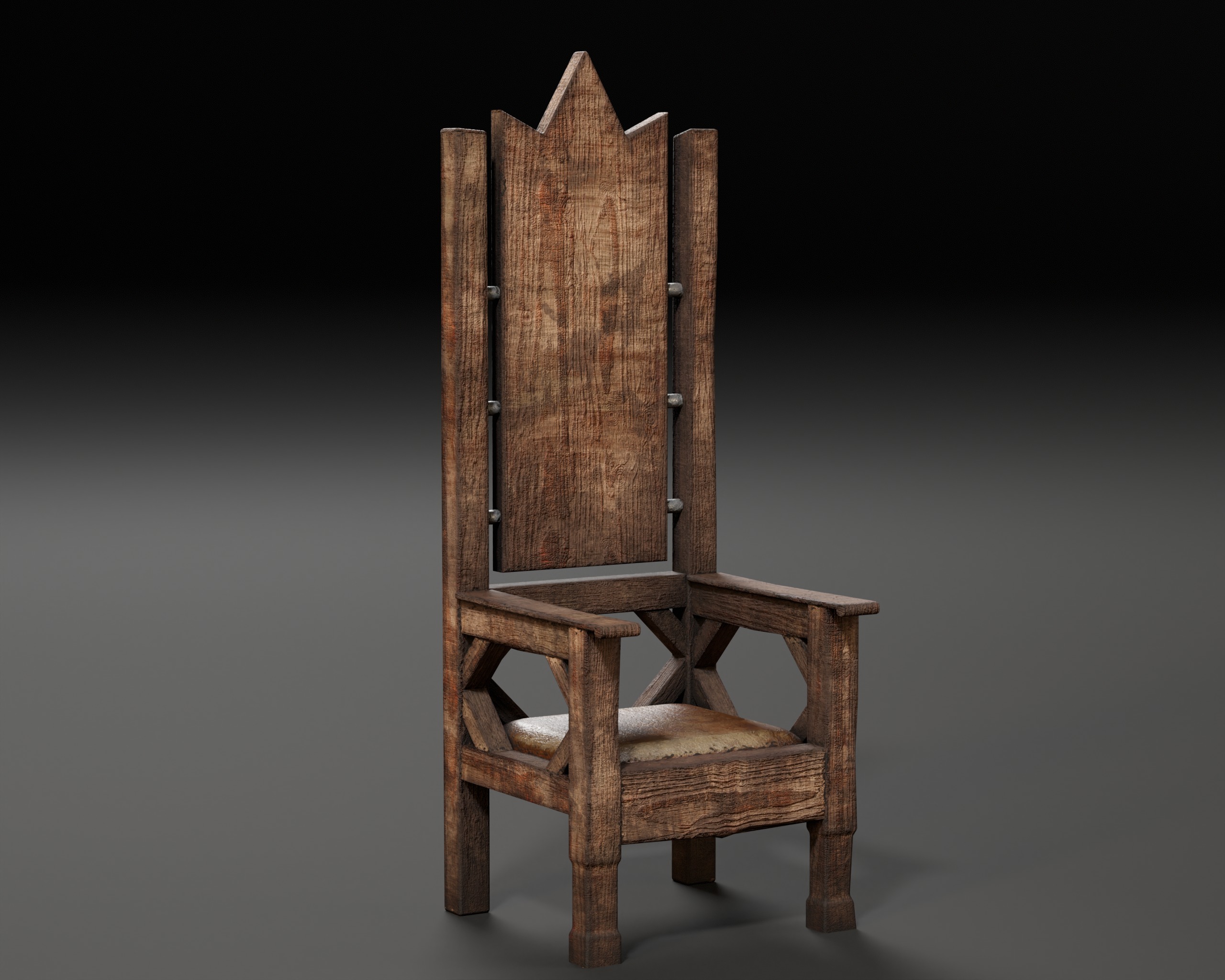 Medieval Wooden Rustic Chair Low-poly 3D model_2