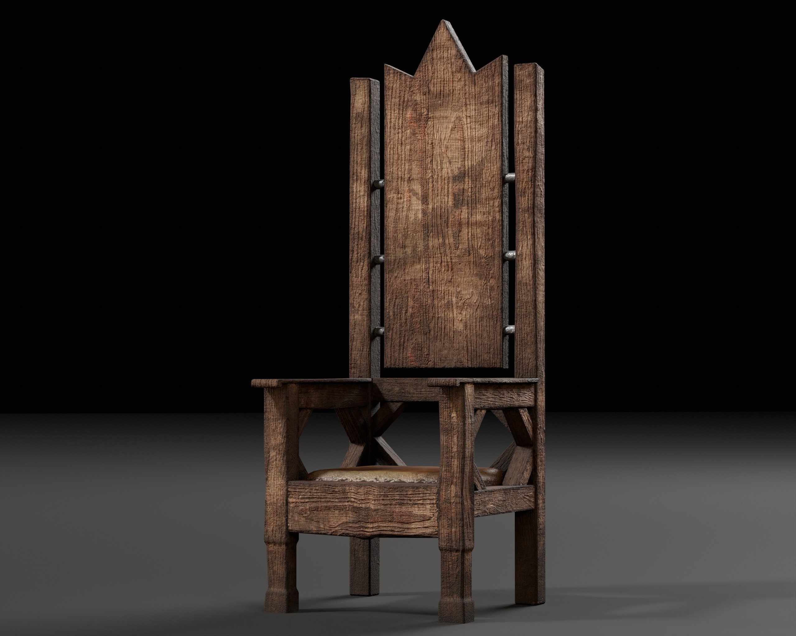 Medieval Wooden Rustic Chair Low-poly 3D model_6