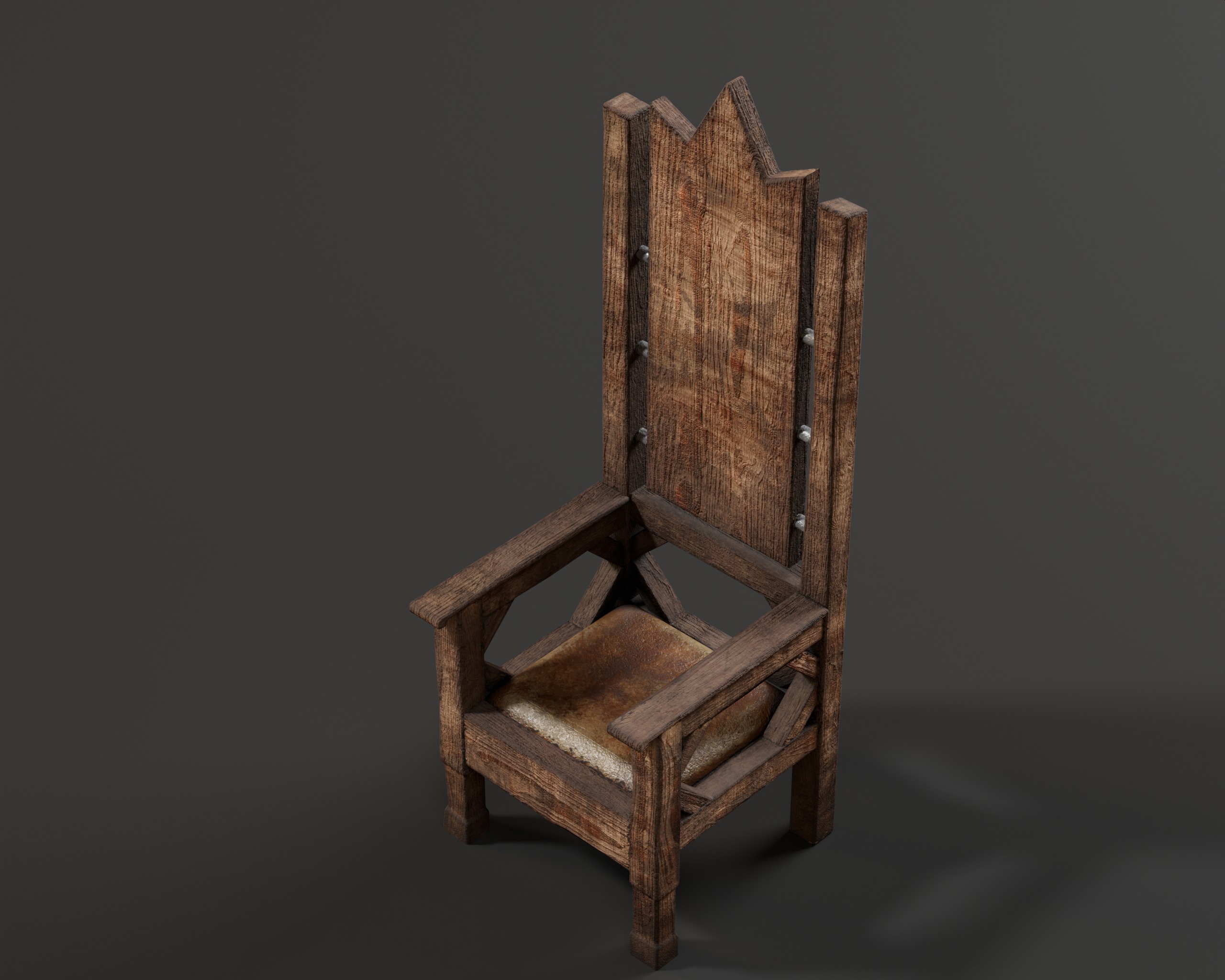 Medieval Wooden Rustic Chair Low-poly 3D model_10