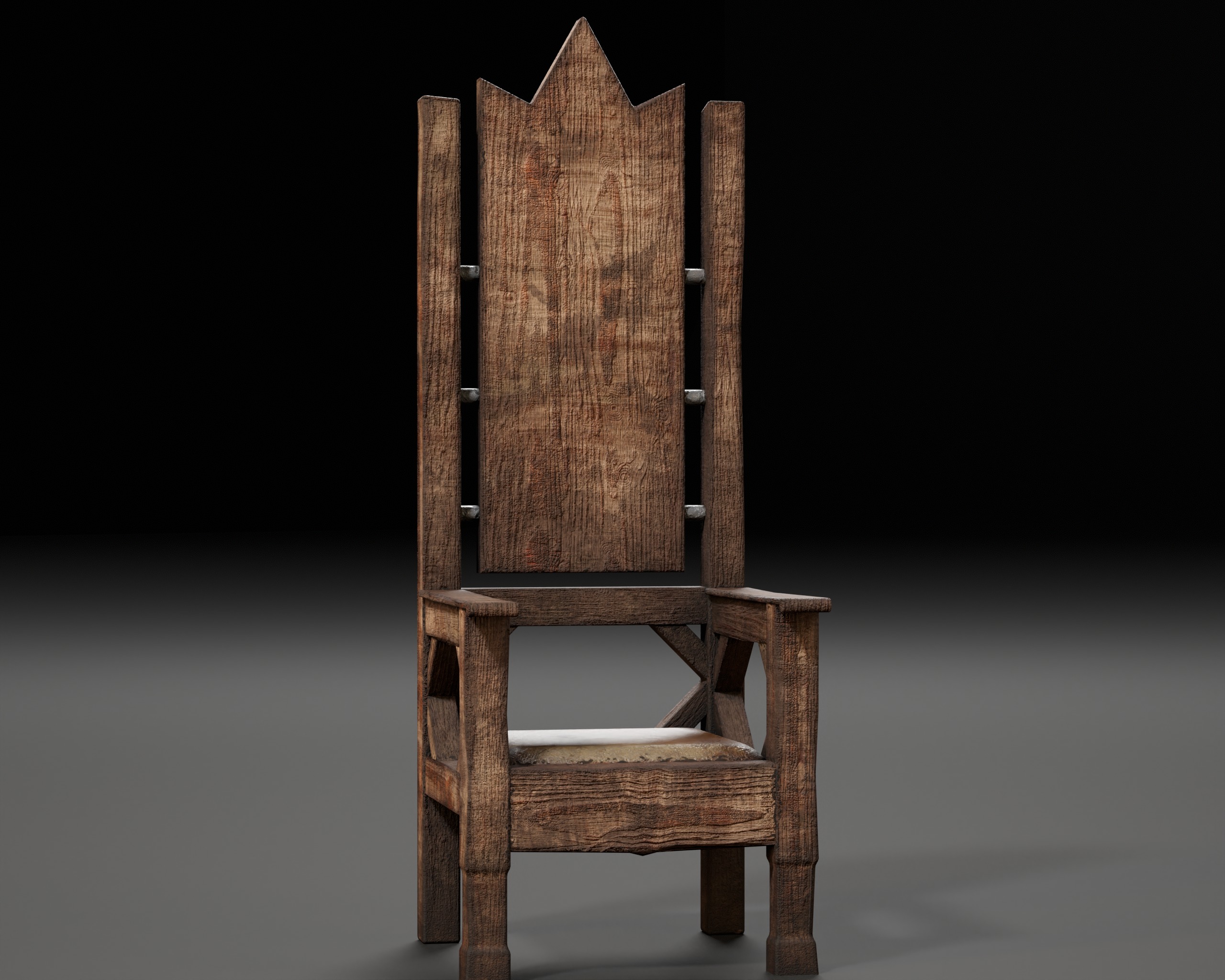 Medieval Wooden Rustic Chair Low-poly 3D model_4