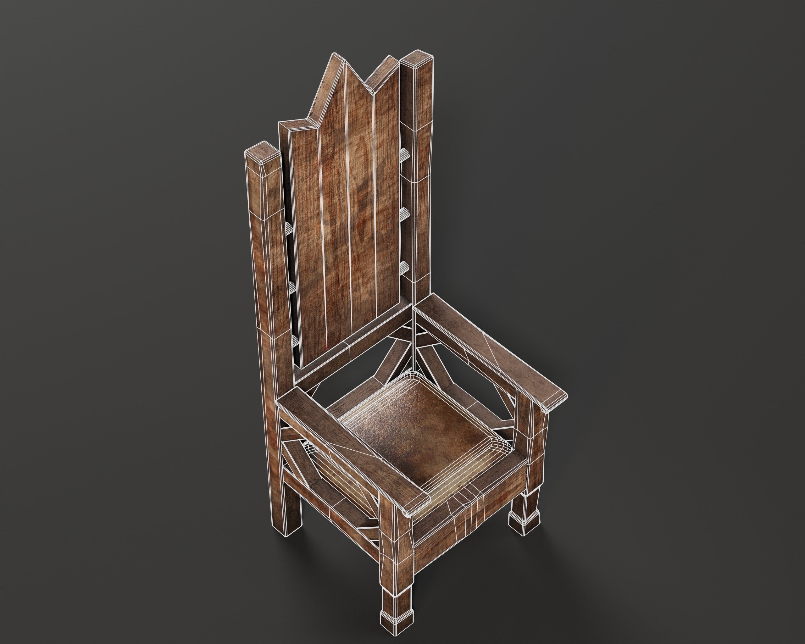 Medieval Wooden Rustic Chair Low-poly 3D model_19