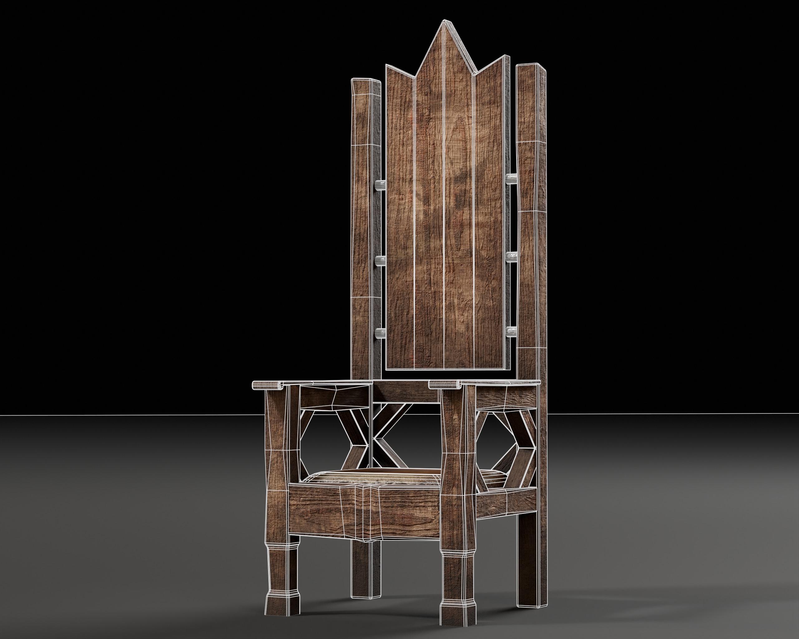 Medieval Wooden Rustic Chair Low-poly 3D model_7