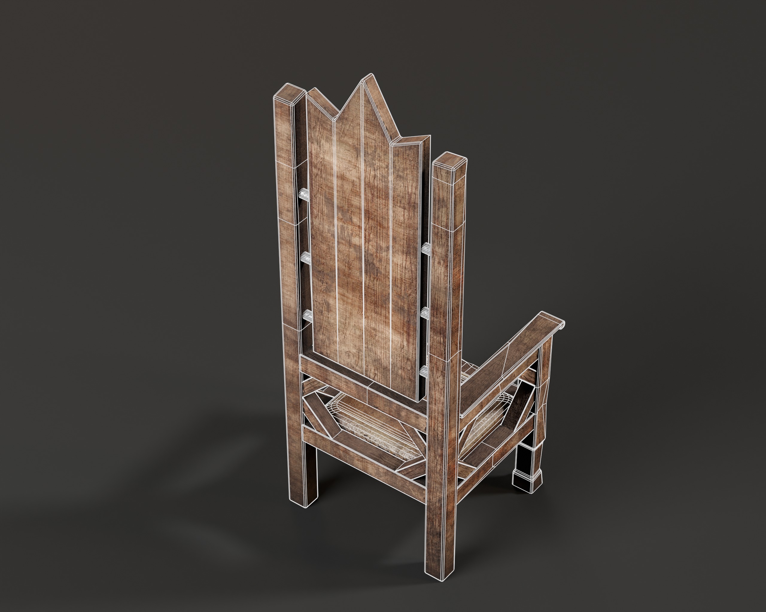 Medieval Wooden Rustic Chair Low-poly 3D model_17