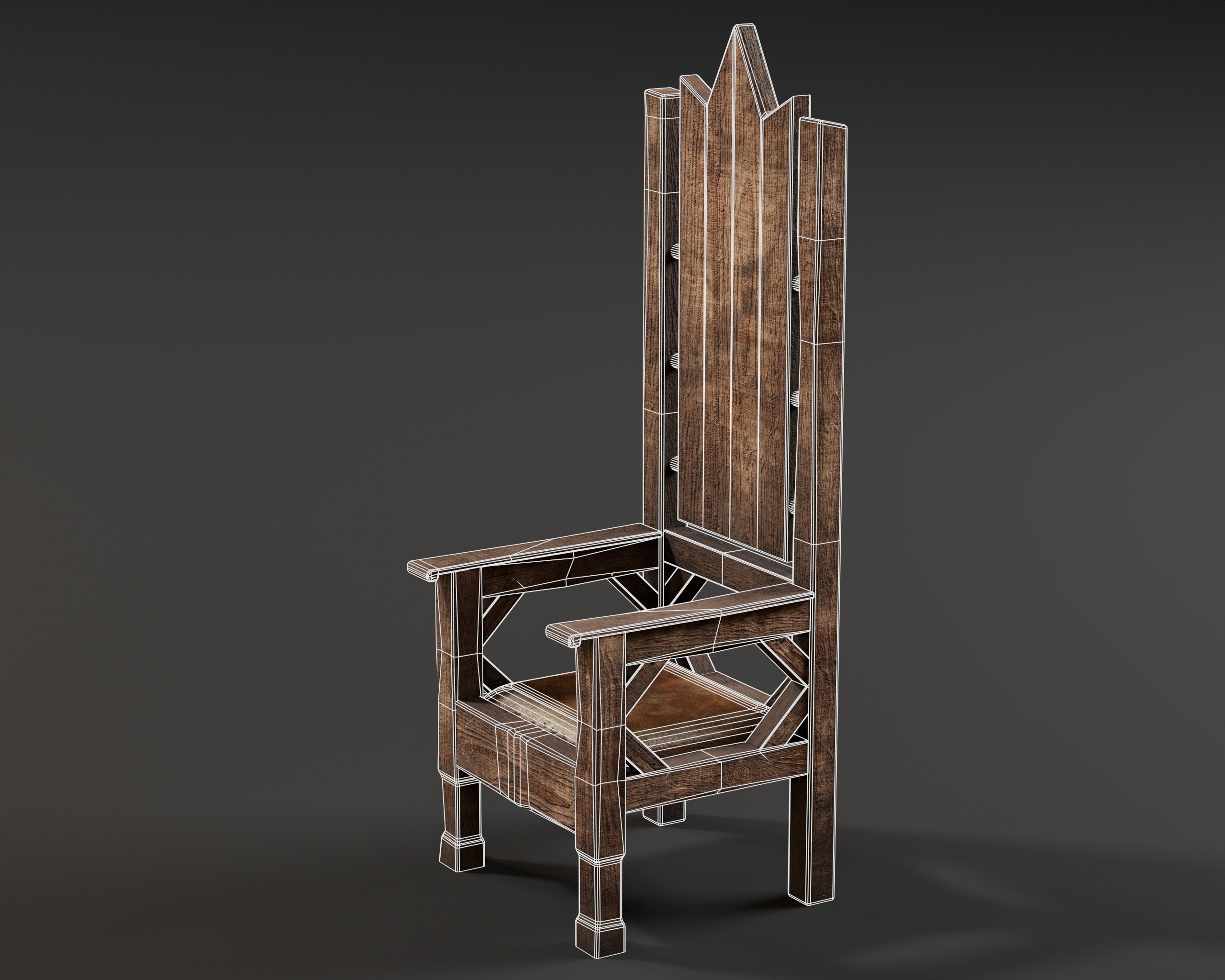 Medieval Wooden Rustic Chair Low-poly 3D model_9