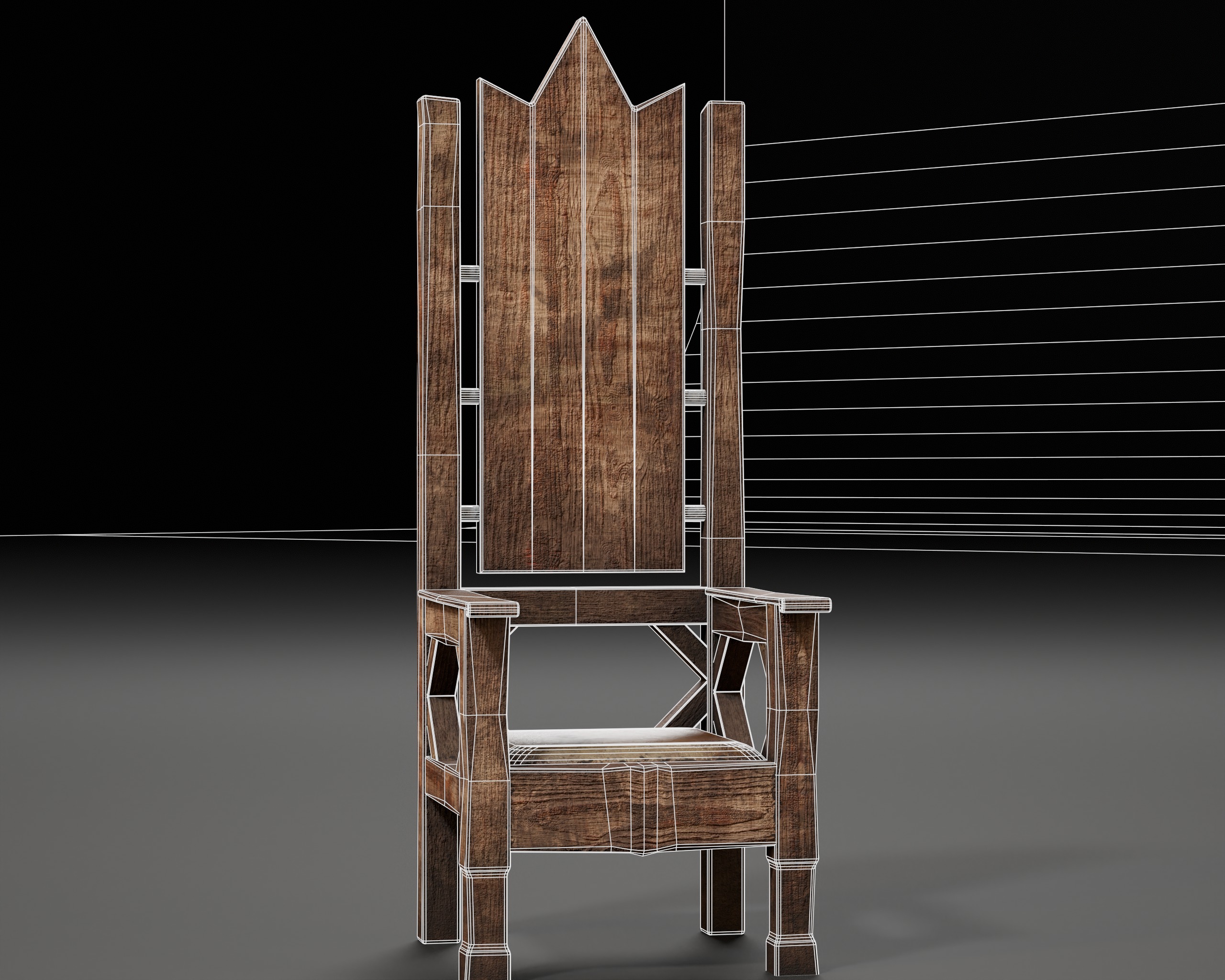 Medieval Wooden Rustic Chair Low-poly 3D model_5