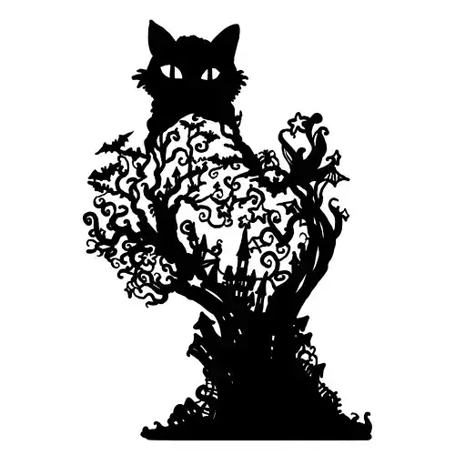 Halloween Cat Diorama with castle bat stars tree spooky vibes