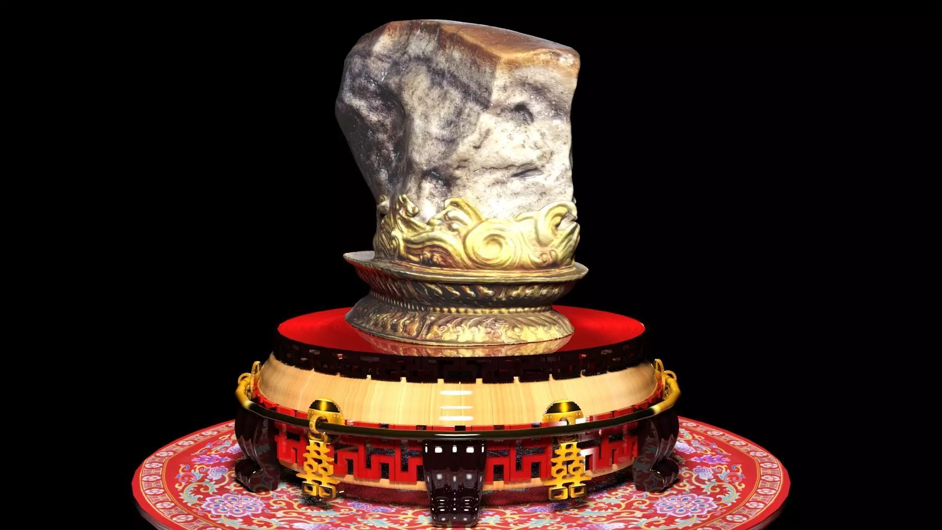 Chinese meat shape stone 3D model_0