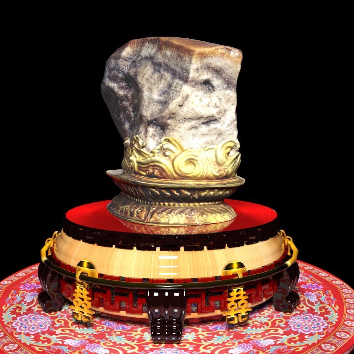 Chinese meat shape stone 3D model_14