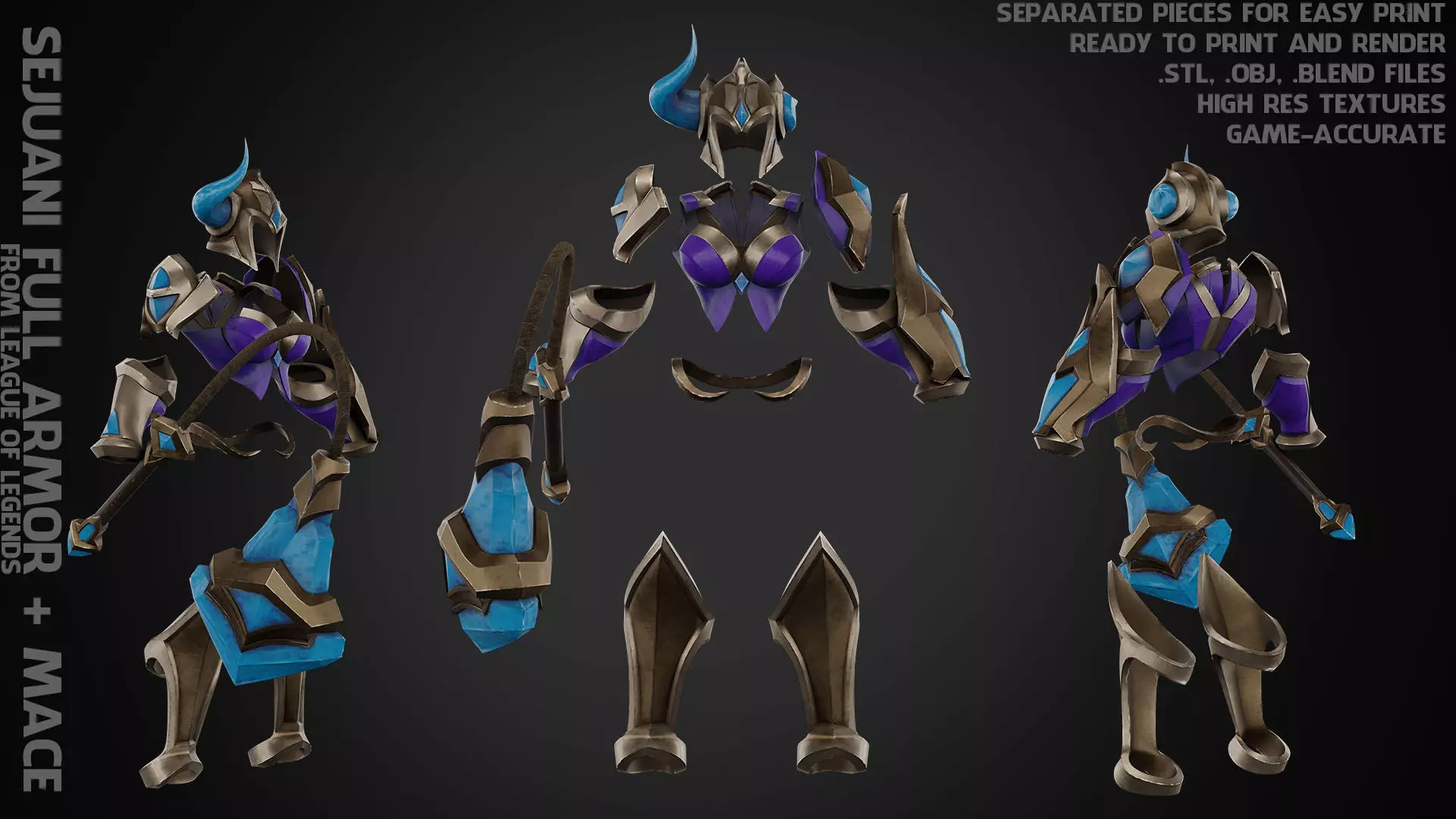 League of Legends Sejuani Full Armor and Mace for Cosplay 3D Model Collection_0
