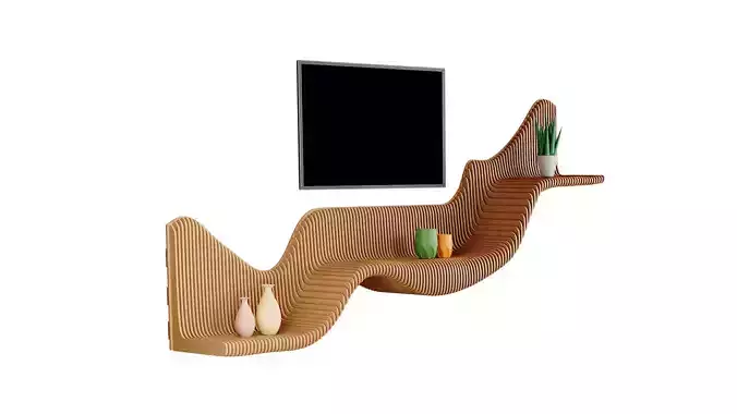 Parametric TV 31 Wavy Wooden shelf Decor - wood cutting machines 3D model