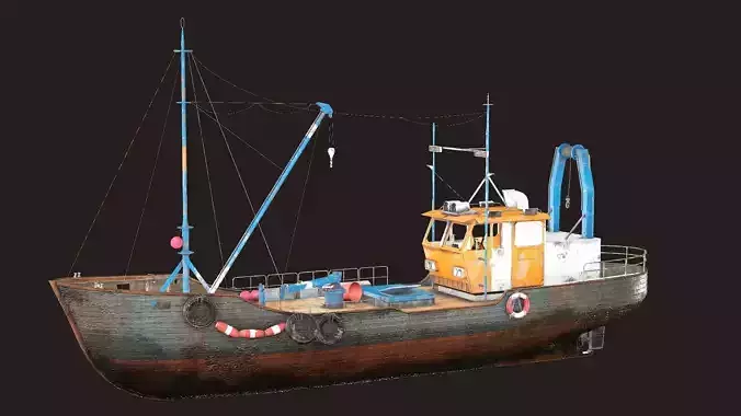 Old Fishing Boat Low Poly 3D Model Low-poly 3D model