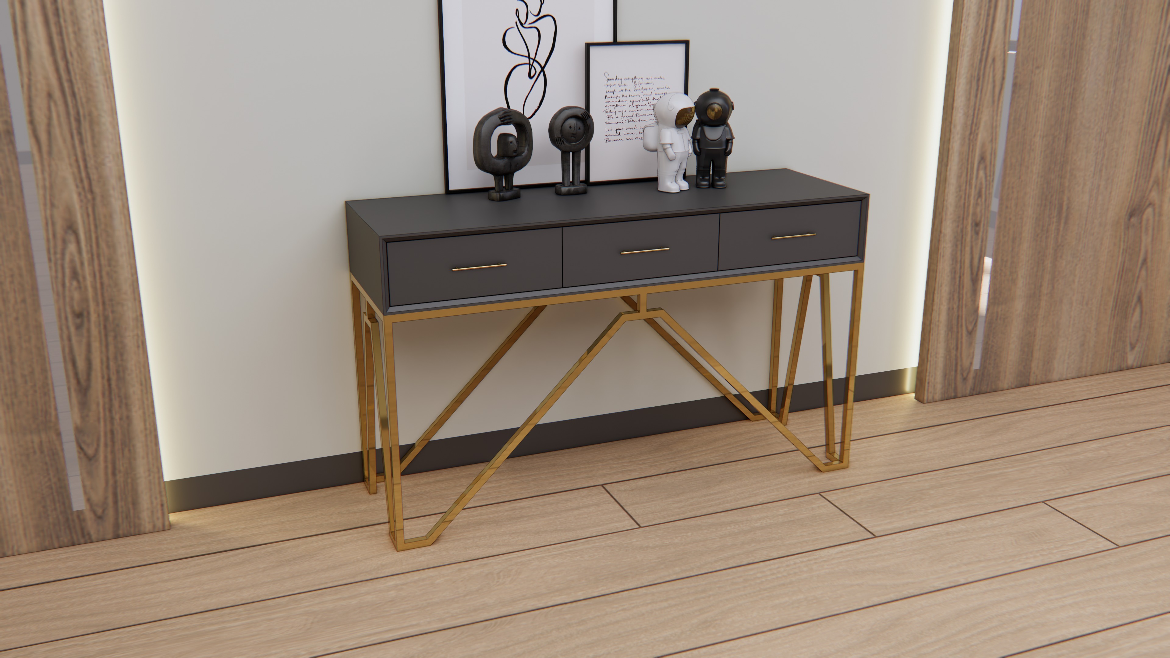 Console table minimalist with sainless legs Free 3D model_1