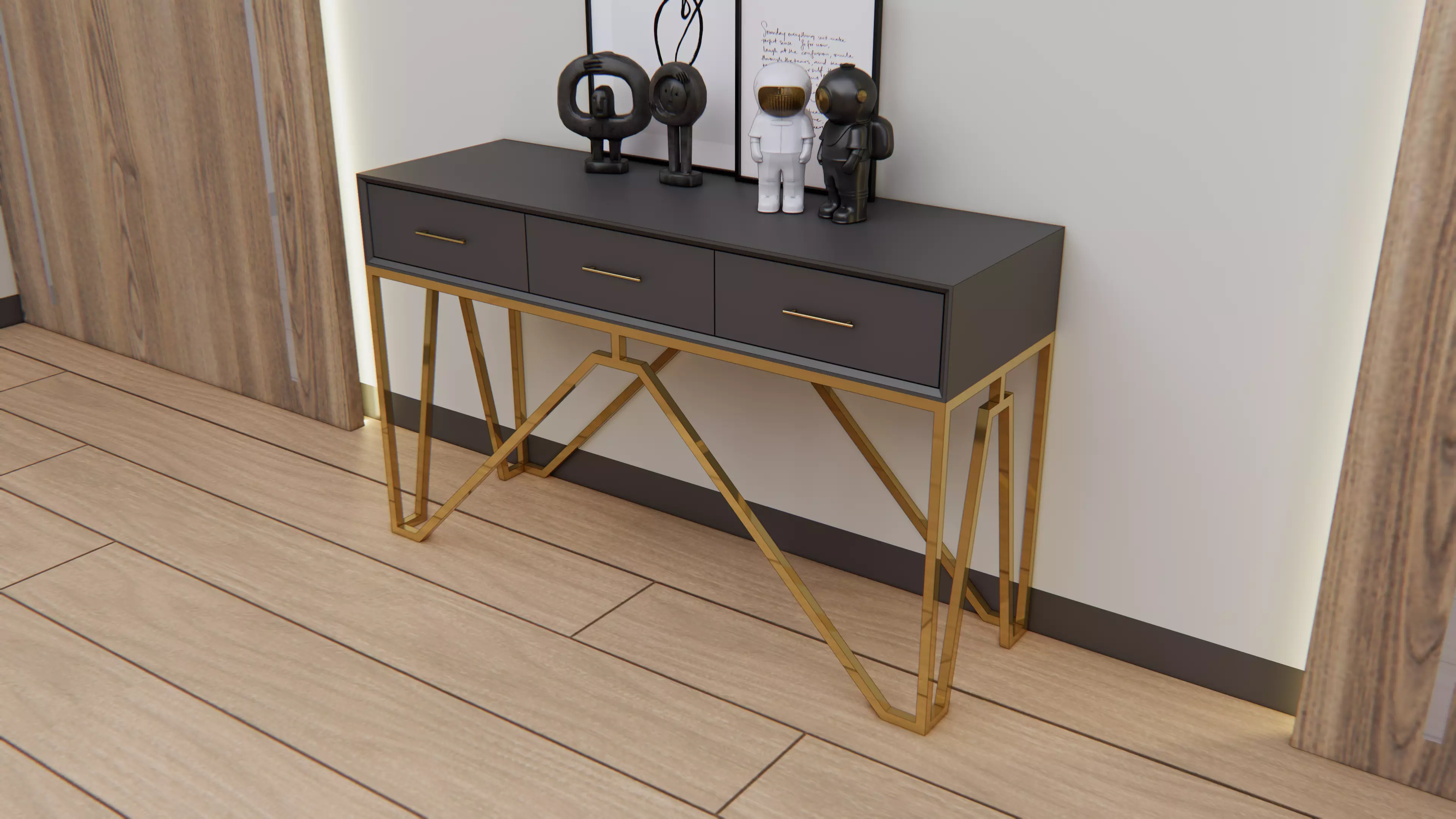 Console table minimalist with sainless legs Free 3D model_0