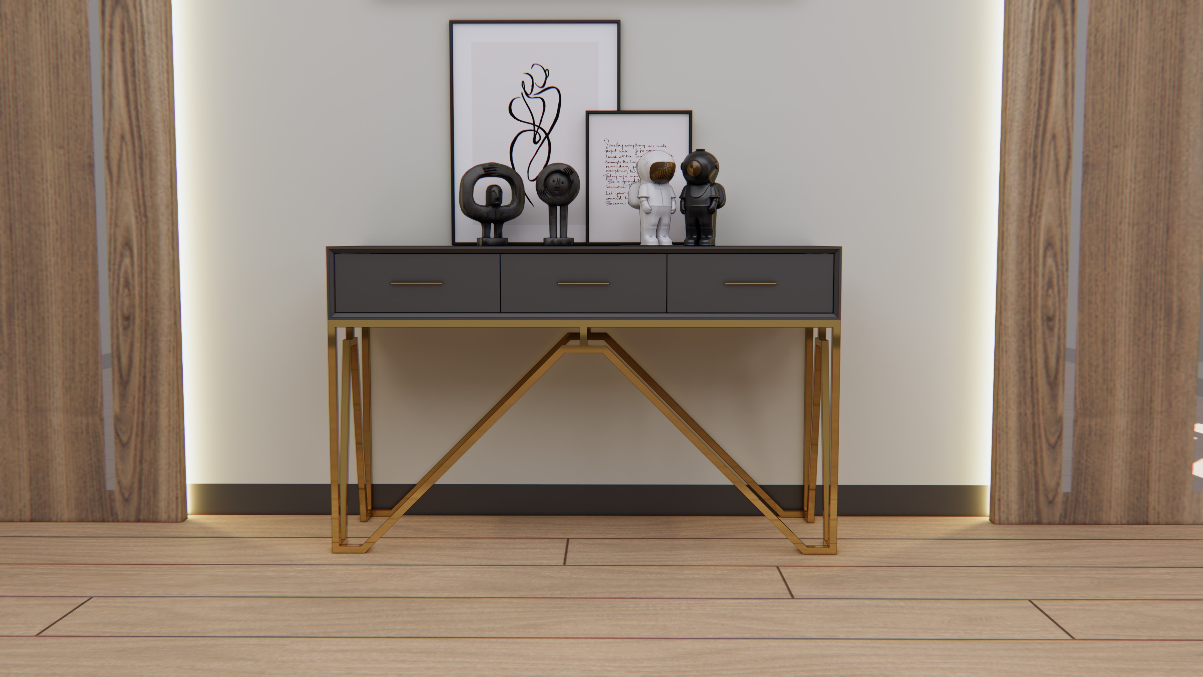Console table minimalist with sainless legs Free 3D model_2