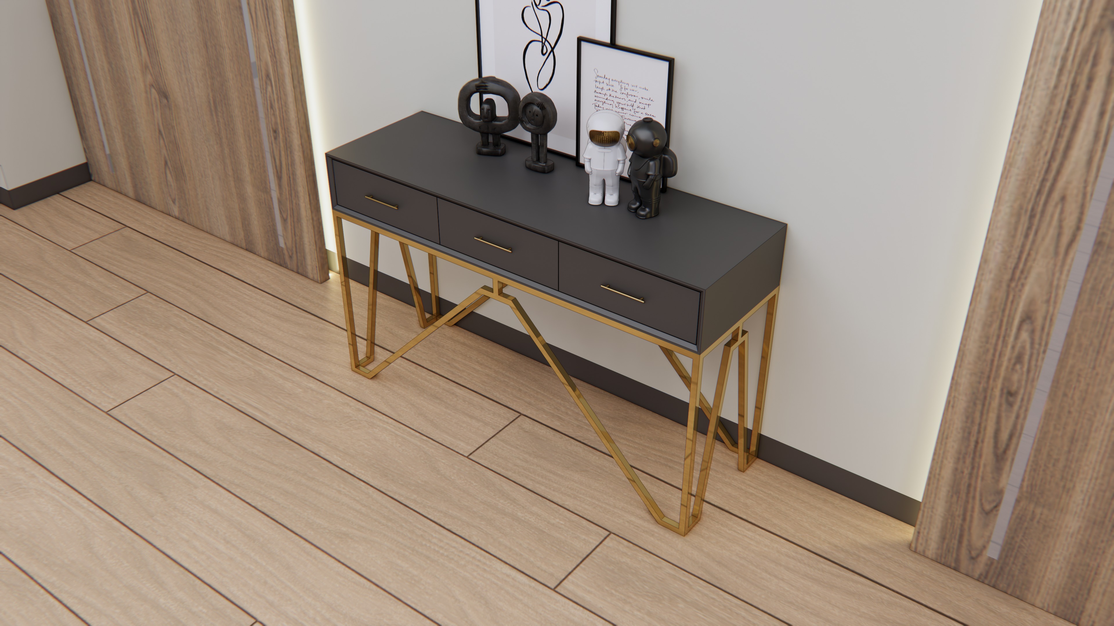 Console table minimalist with sainless legs Free 3D model_4