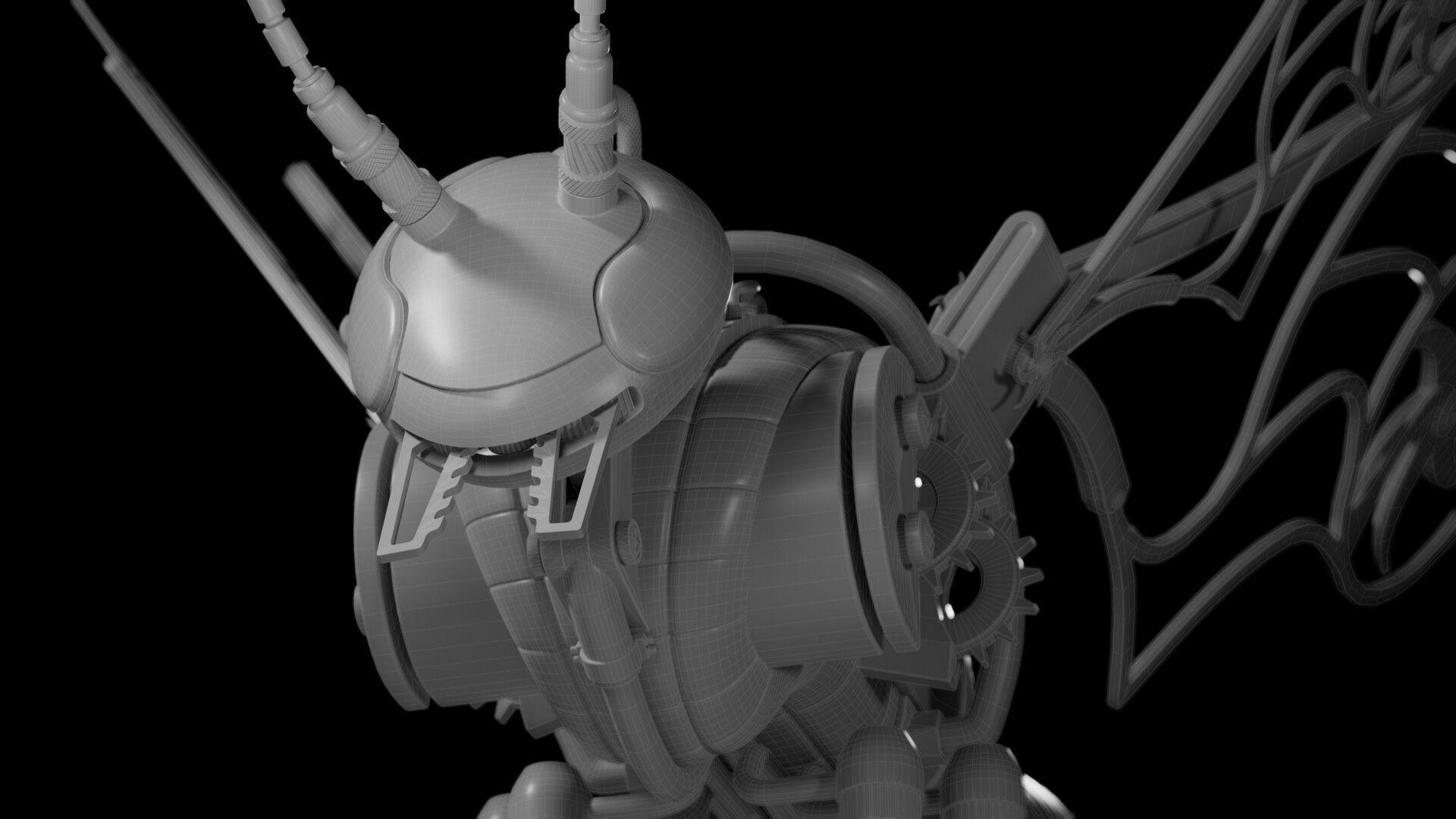 Mechanical Wasp Low-poly 3D model_6