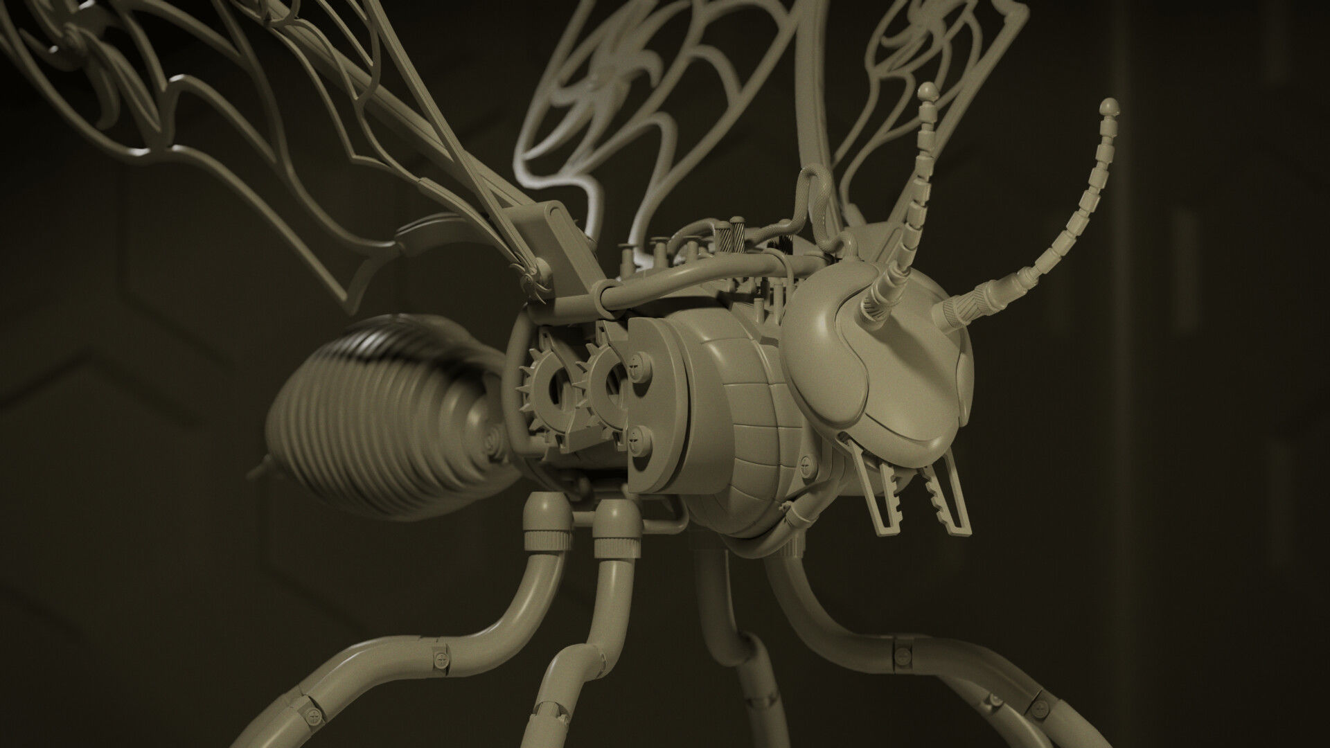 Mechanical Wasp Low-poly 3D model_1