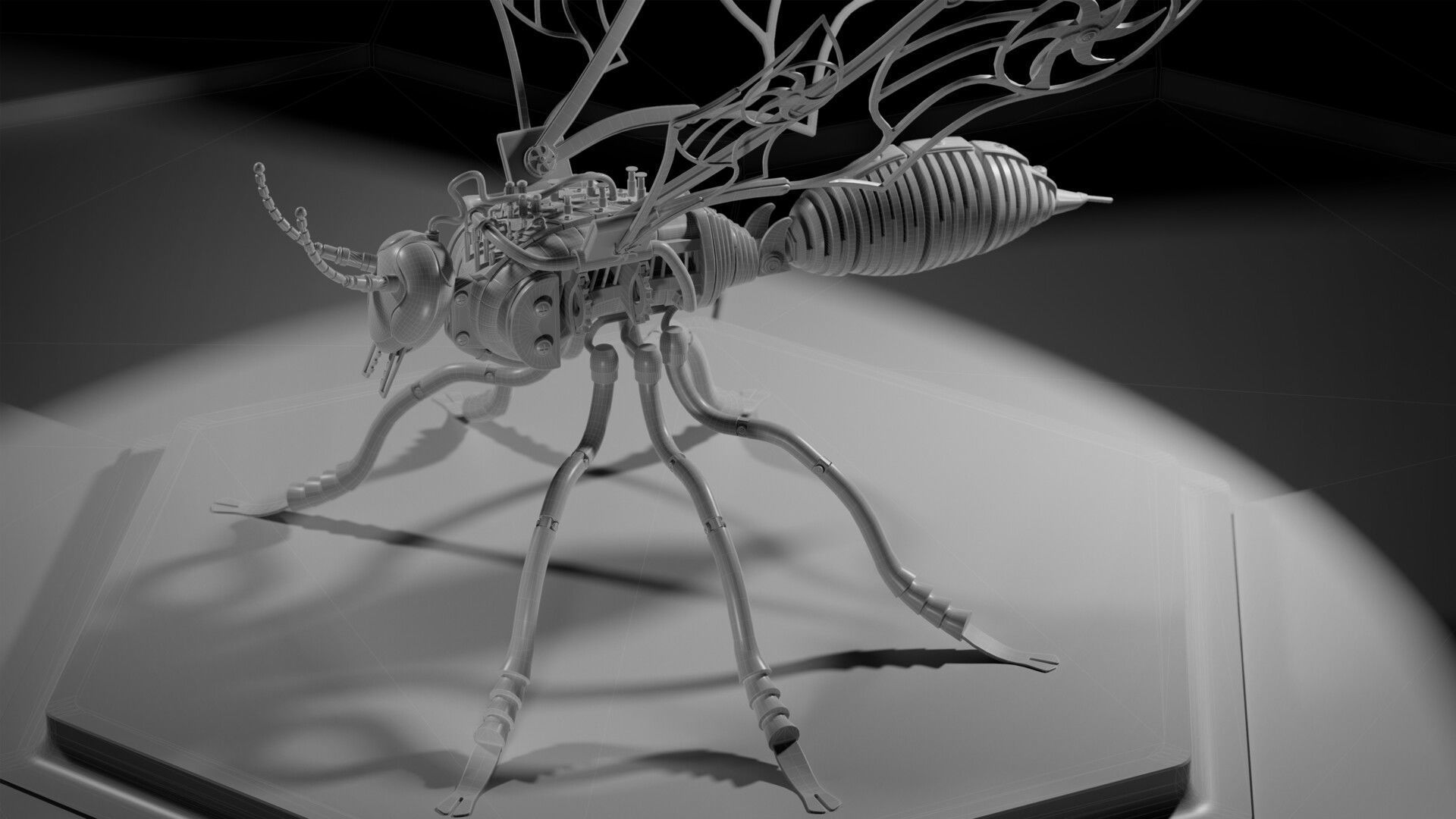 Mechanical Wasp Low-poly 3D model_8