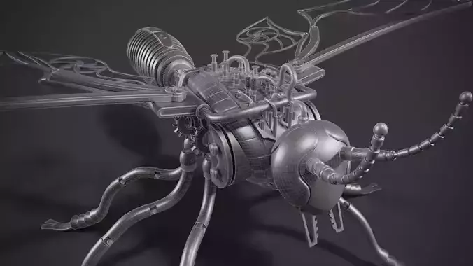 Mechanical Wasp Low-poly 3D model