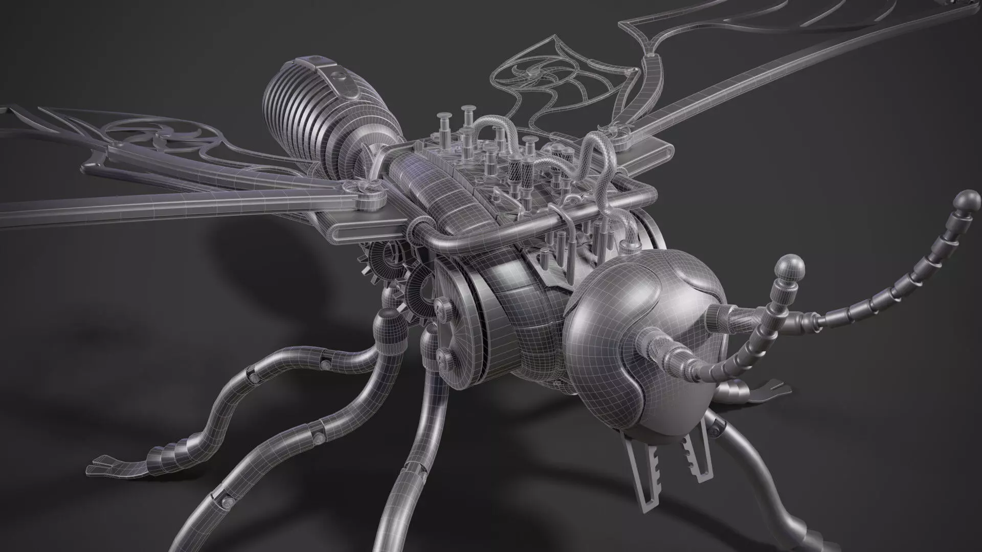 Mechanical Wasp Low-poly 3D model_0