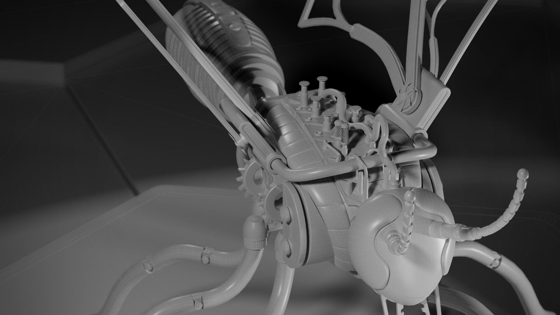 Mechanical Wasp Low-poly 3D model_7