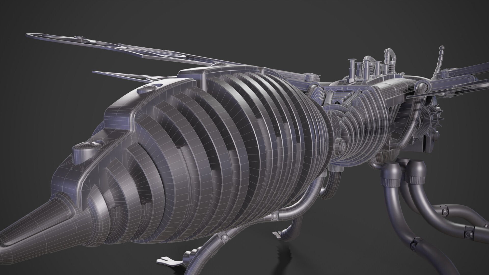 Mechanical Wasp Low-poly 3D model_5