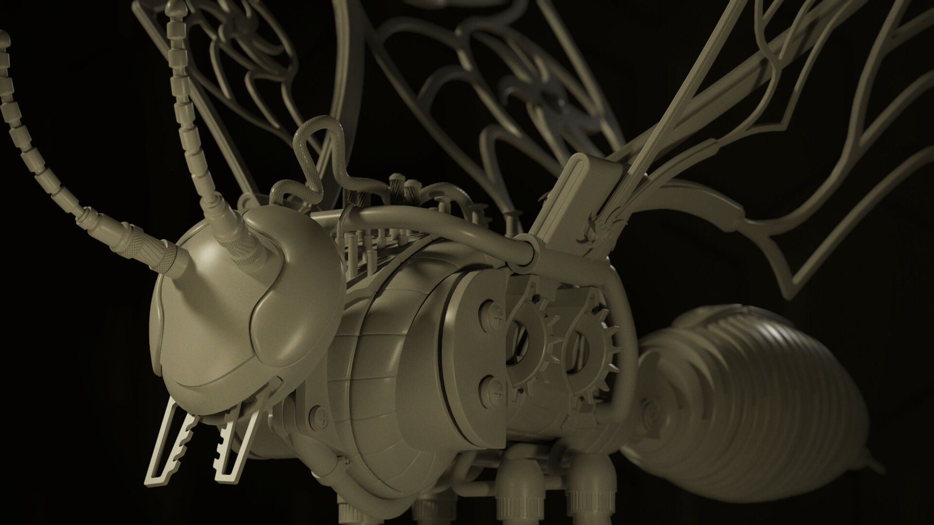 Mechanical Wasp Low-poly 3D model_2