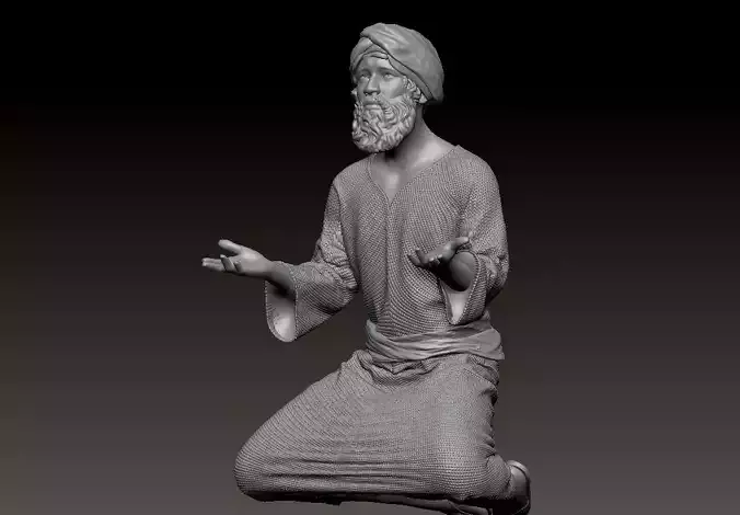 Man dressed in oriental clothes praying printable 3D print model