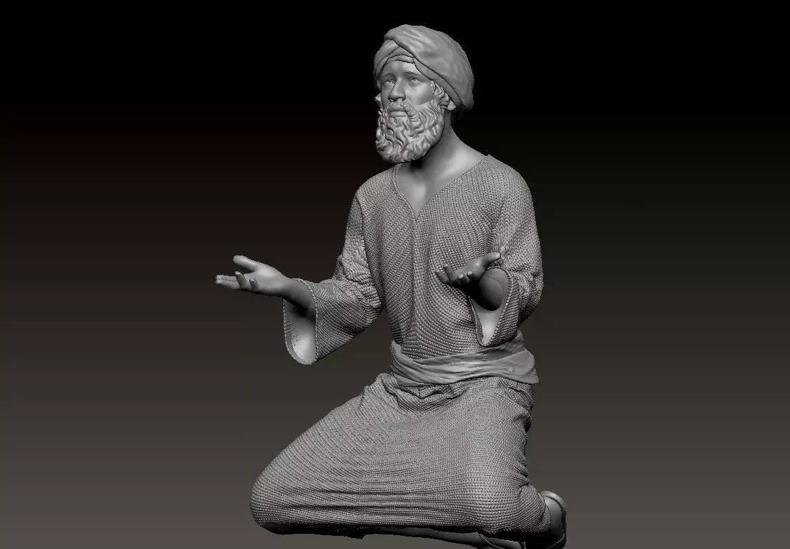 Man dressed in oriental clothes praying printable 3D print model_0