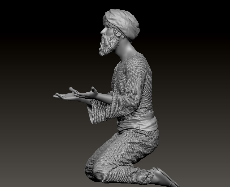 Man dressed in oriental clothes praying printable 3D print model_1