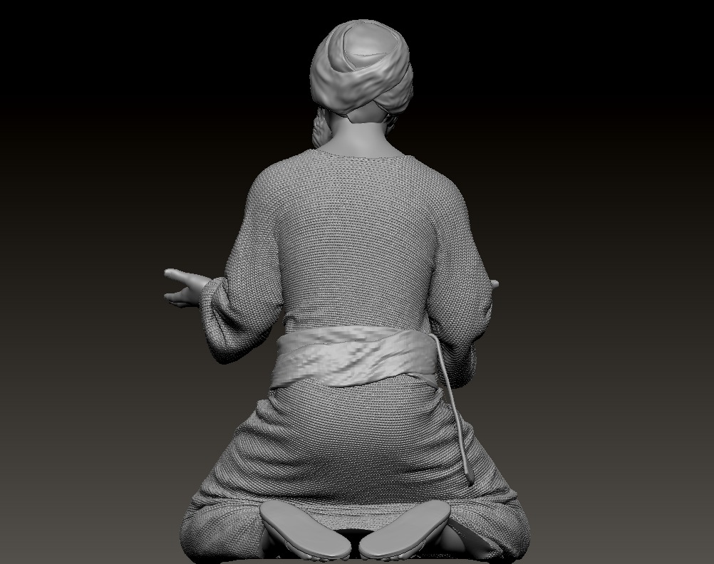 Man dressed in oriental clothes praying printable 3D print model_2