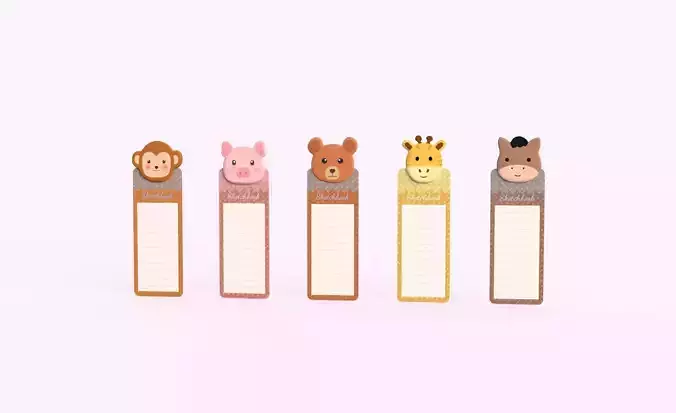 Set 5 Sketchbook print with animals Low-poly 3D model