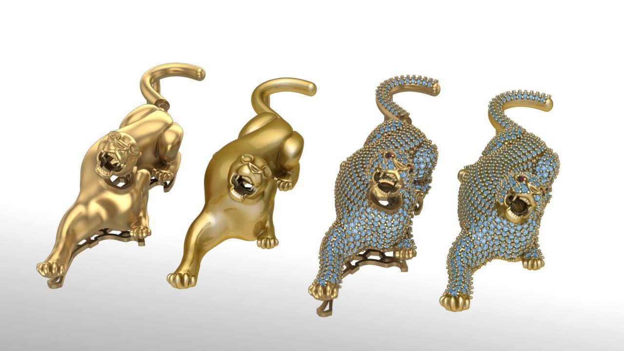 Panter gold pendant - one piece and multi piece 3D print model_1
