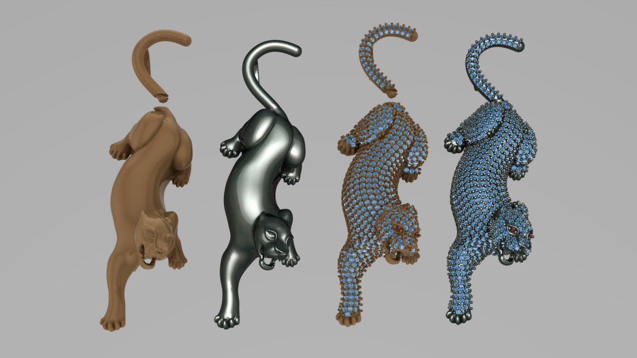 Panter gold pendant - one piece and multi piece 3D print model_3