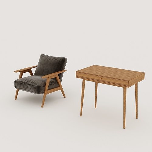 Desk Miji La Redoute and Arm chair John Lewis and Partners 3D model