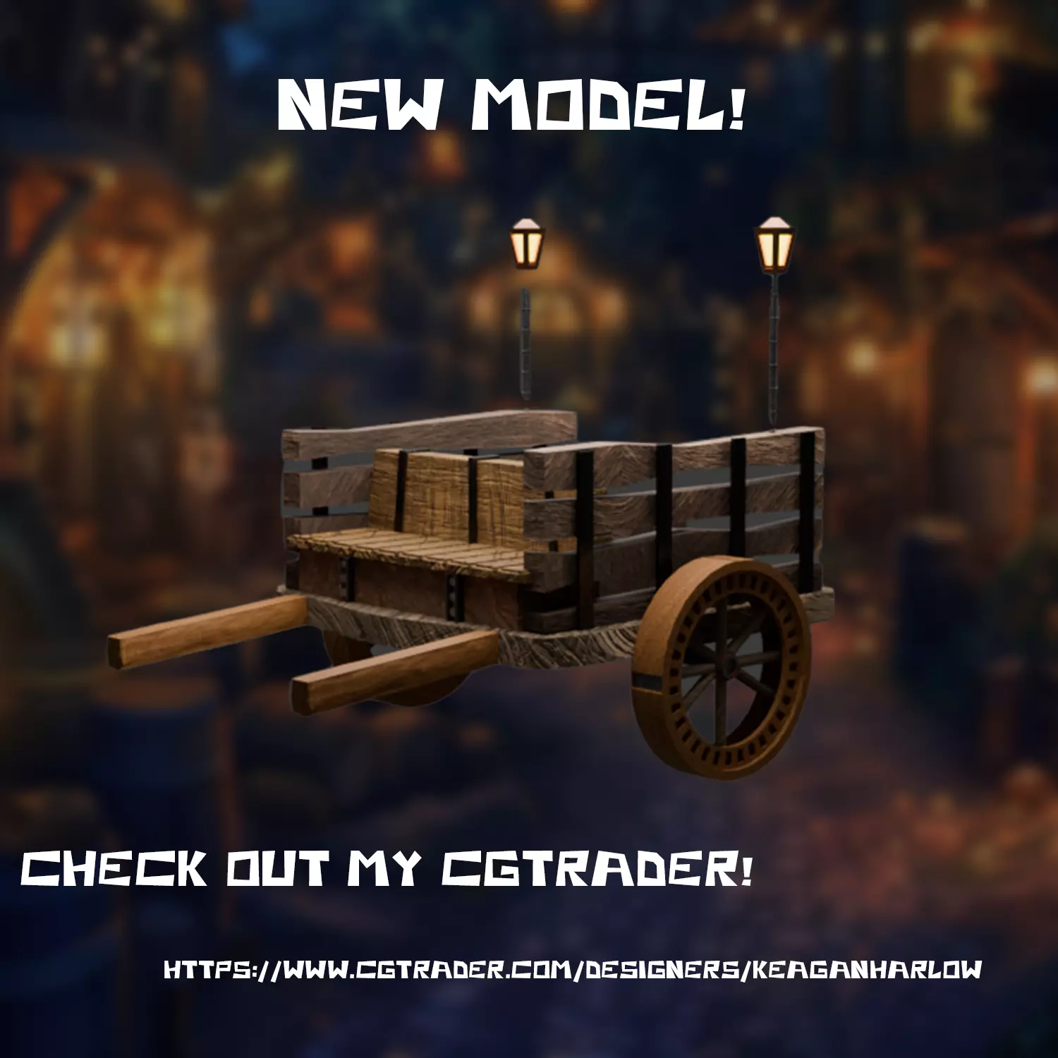 Game ready fantasy cart Low-poly 3D model_0