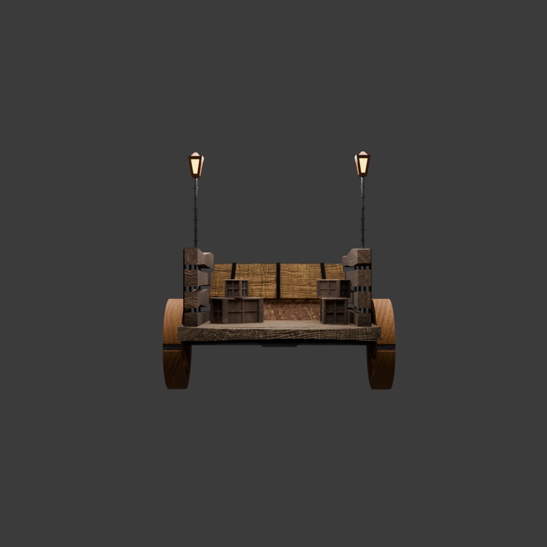 Game ready fantasy cart Low-poly 3D model_3
