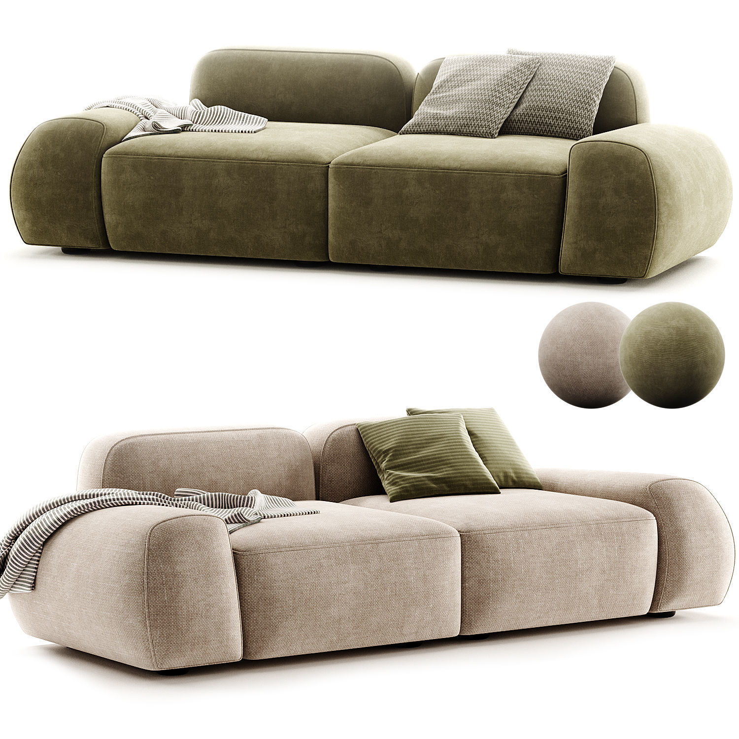 Divano Componibile 3 Posti in Boucle Wolke 3D model_2