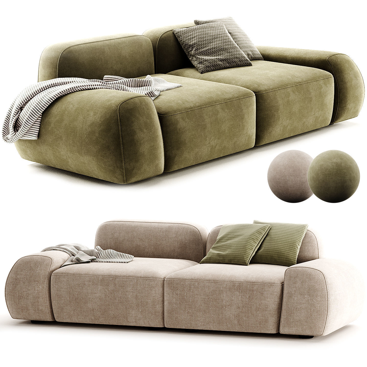 Divano Componibile 3 Posti in Boucle Wolke 3D model_3