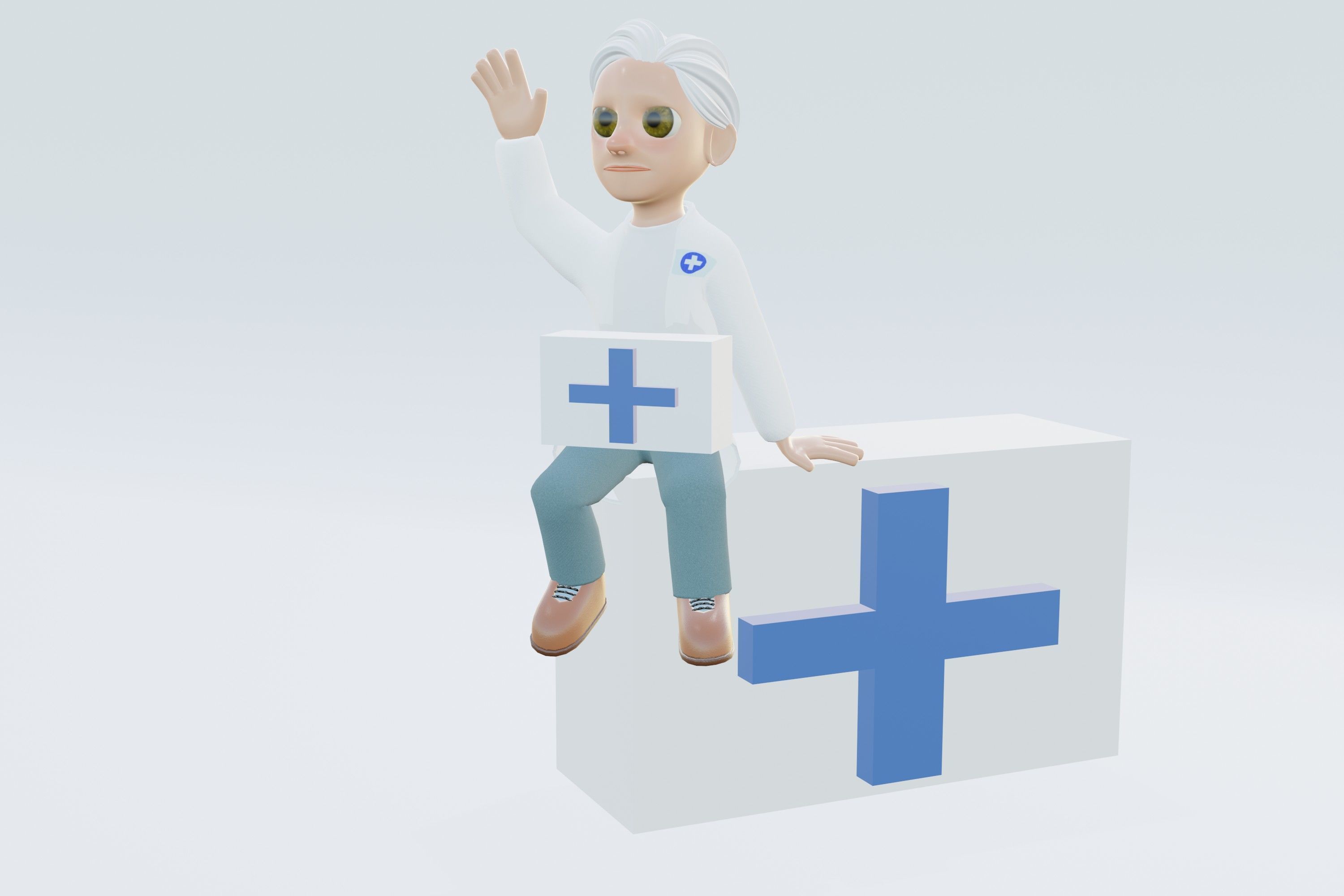 doctor man cartoon character Low-poly 3D model_1