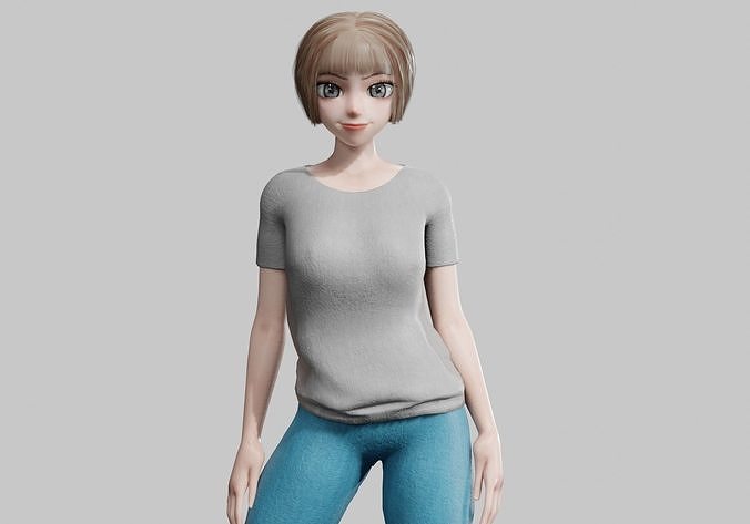 Young anime Girl V30296  Low-poly 3D model