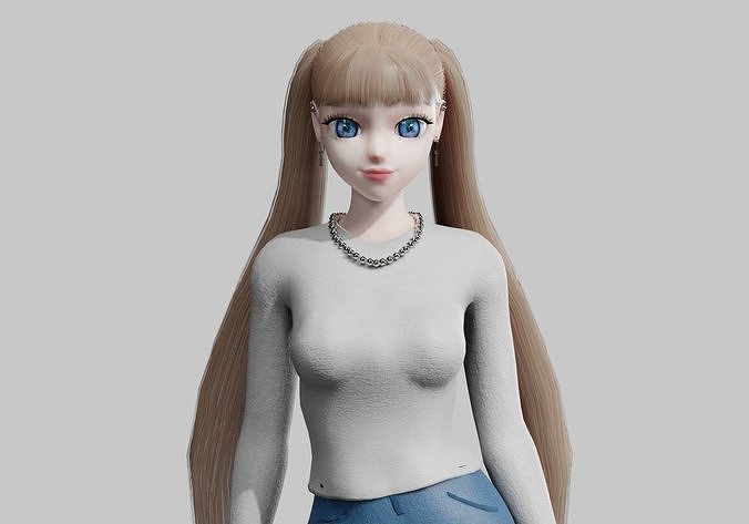 Basic anime Girl V26202  Low-poly 3D model
