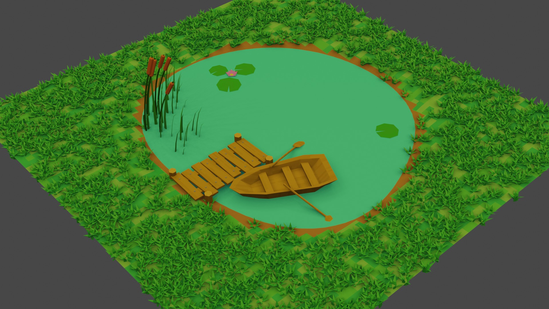 Small Pond Scene Low-poly 3D model_3
