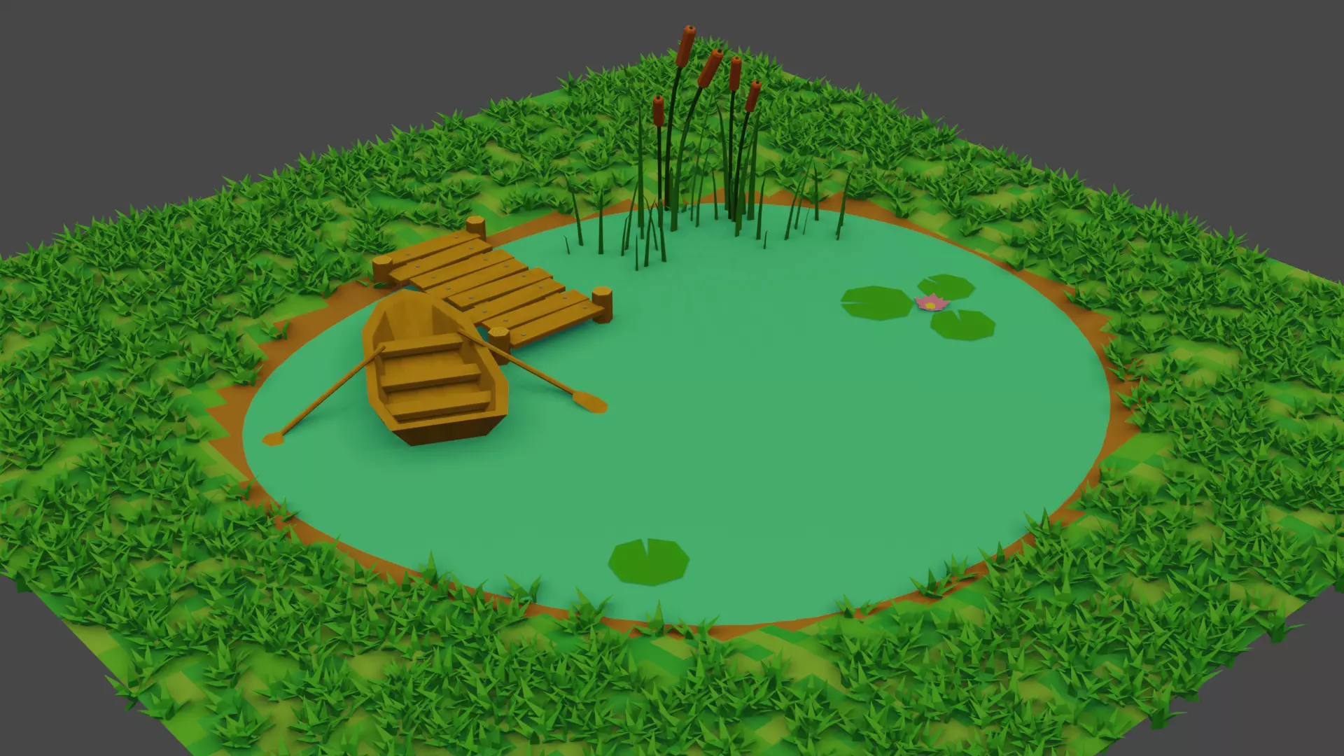 Small Pond Scene Low-poly 3D model_0