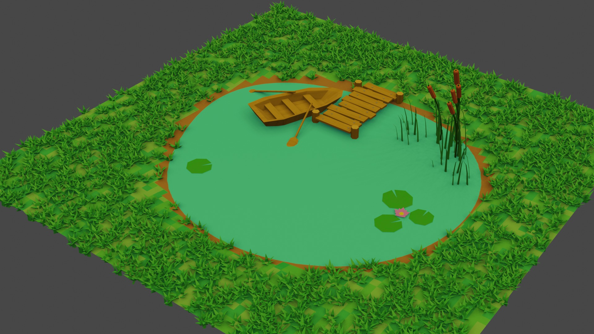 Small Pond Scene Low-poly 3D model_1