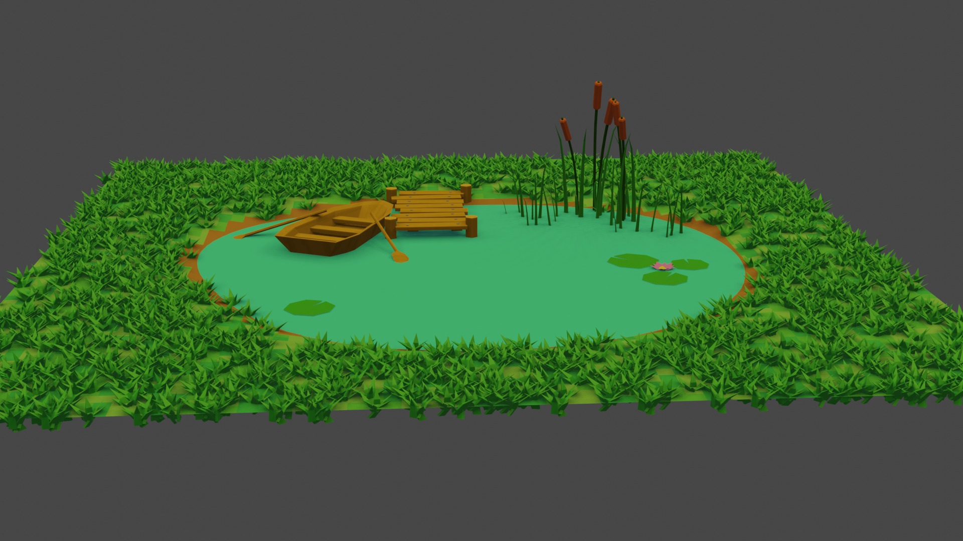 Small Pond Scene Low-poly 3D model_4
