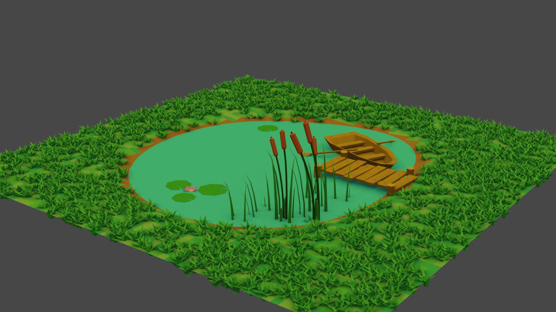 Small Pond Scene Low-poly 3D model_2