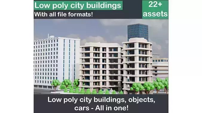Low poly city buildings pack Low-poly 3D model