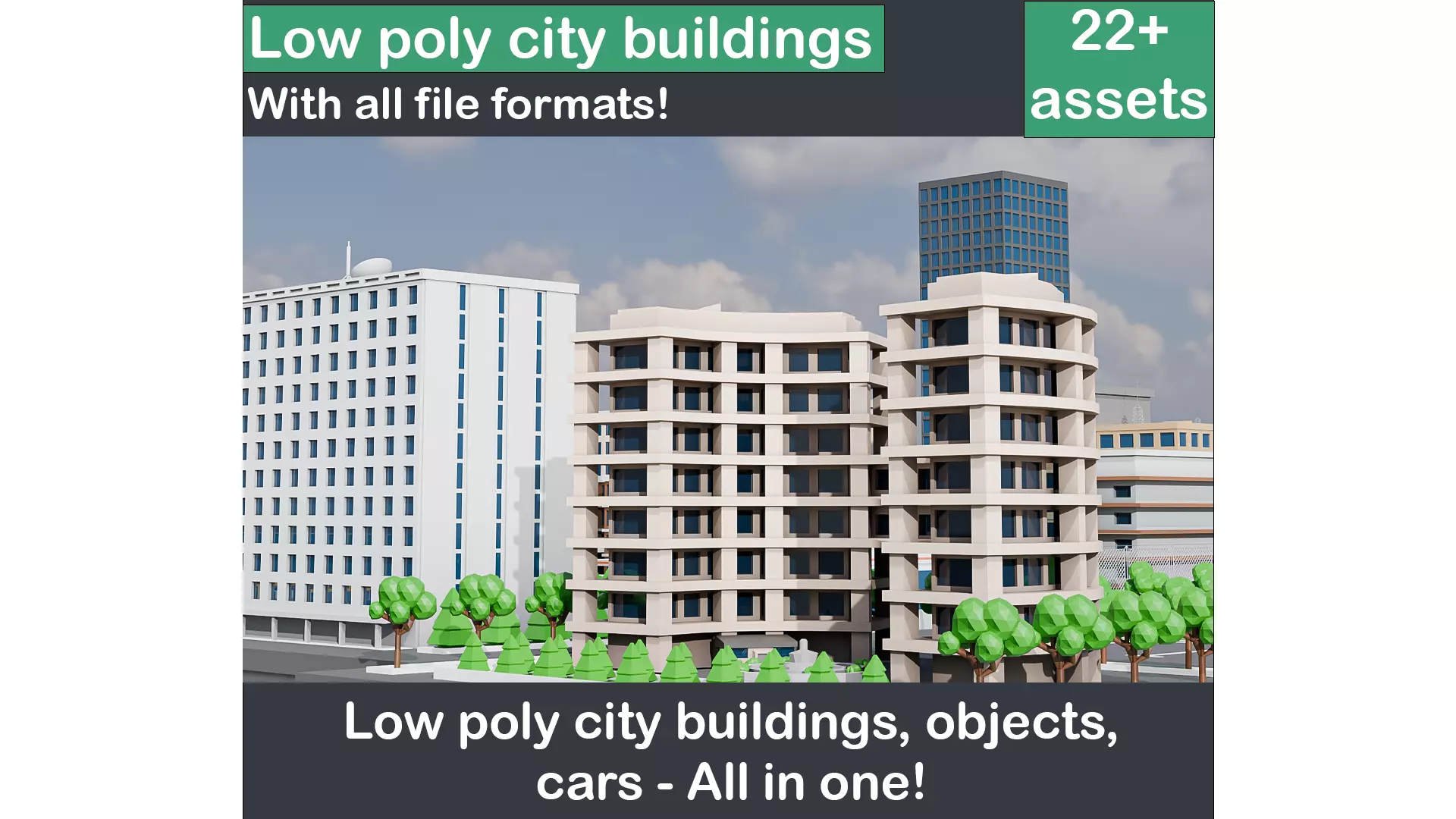 Low poly city buildings pack Low-poly 3D model_0
