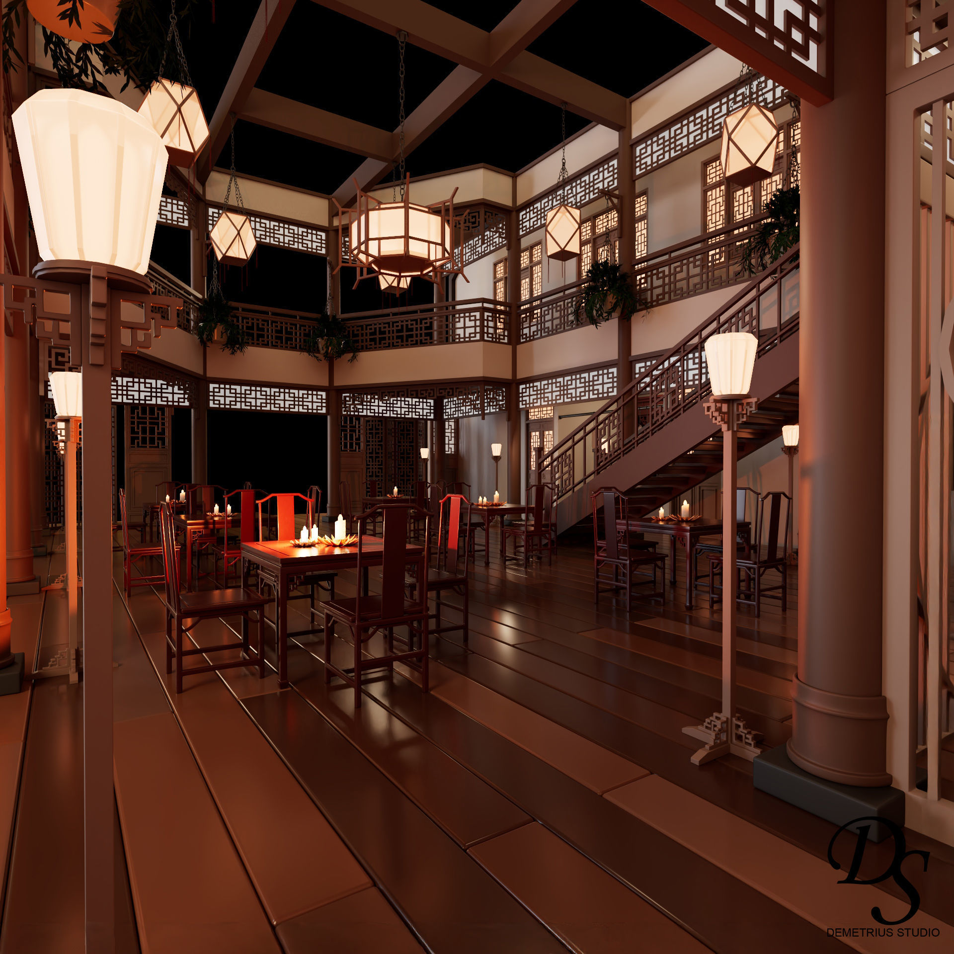 Chinese Style Inn 3D model_9